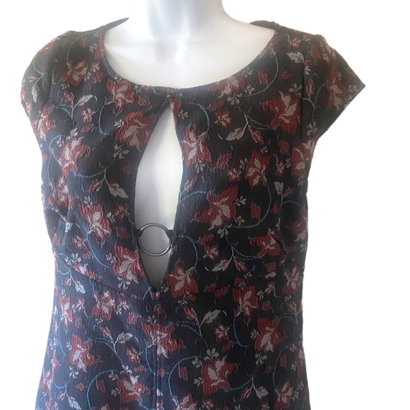 Free People Say Yes Black Floral Textured Stretch Knit Mini Dress - Picture 6 of 13